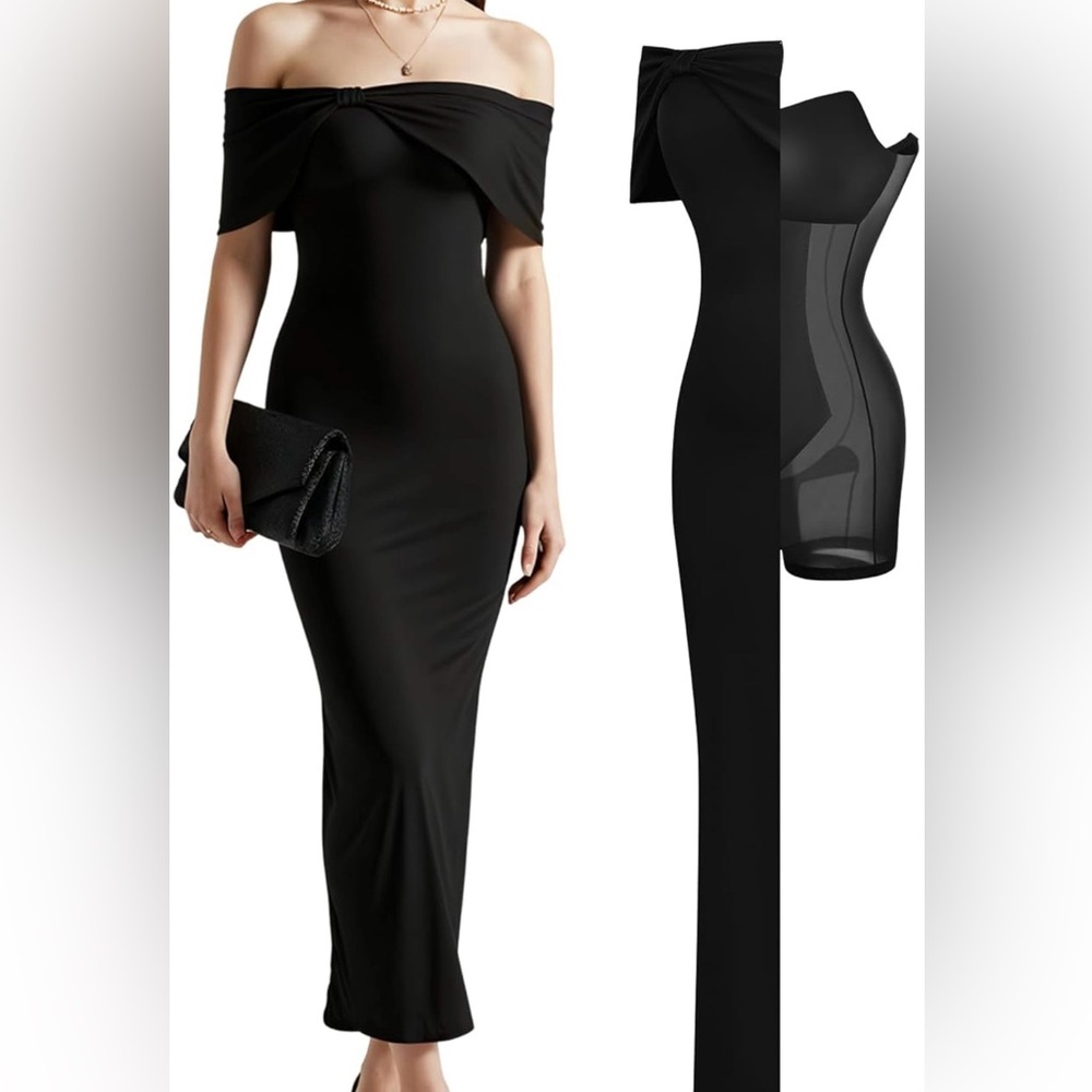 Elegant Black Off-Shoulder Maxi Dress